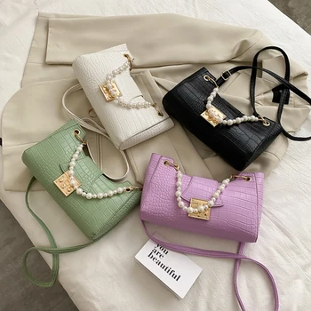 

Portable Classic Texture PU Leather Women Messenger Handbags Creative Design Chic Pearl Tote Lady Solid Shoulder Bag