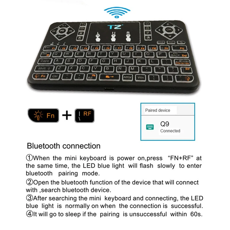 Q9 Mini keyboard 2.4GHz Wireless Keyboard with Touchpad Air Mouse Remote Control For Android TV BOX T9 X96 Mini Max AAA Battery