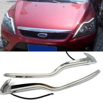 

1Set For Ford Focus 2 MK2 2009 2010 2011 LED Car Headlight Eyebrow Decoration Yellow Turn Signal DRL LED Daytime Running Light