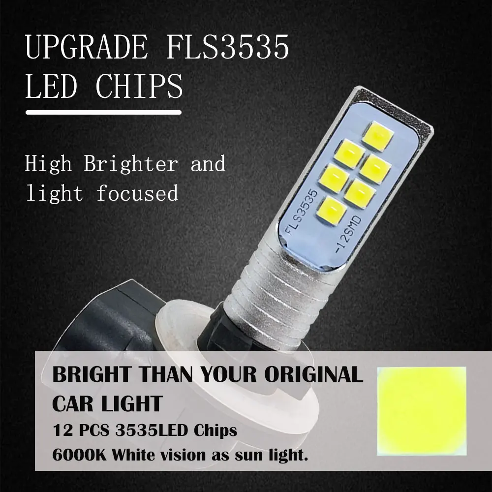 2 шт. H27 H27W/2 881 светодиодный 12SMD 3535 1400LM 6000 К белые Противотуманные фары Дневные Фары Светильник вождения DRL дневные ходовые огни авто светодиодные лампы 12V