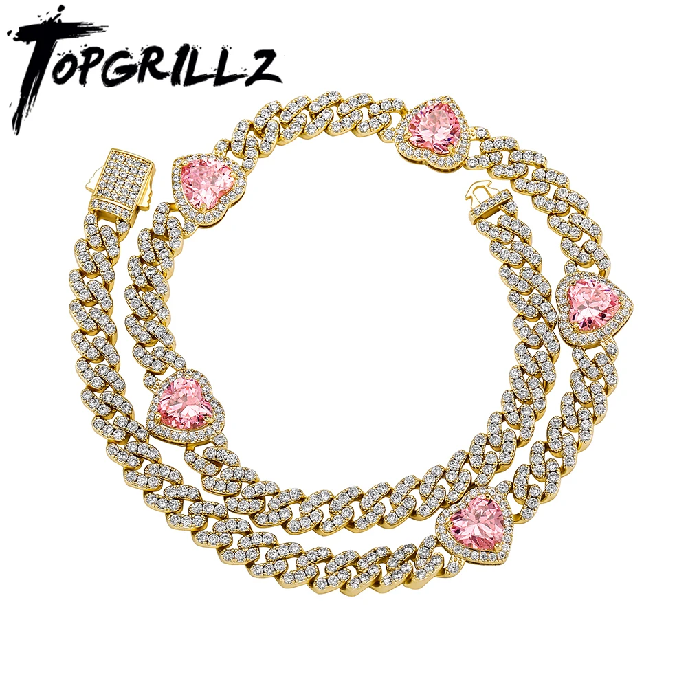 

TOPGRILLZ, новинка, 8 мм, кубинское ожерелье с подвеской в форме сердца, полностью замороженная кубинская цепочка, ожерелье, позолоченное ювелирное изделие, подарок для женщин