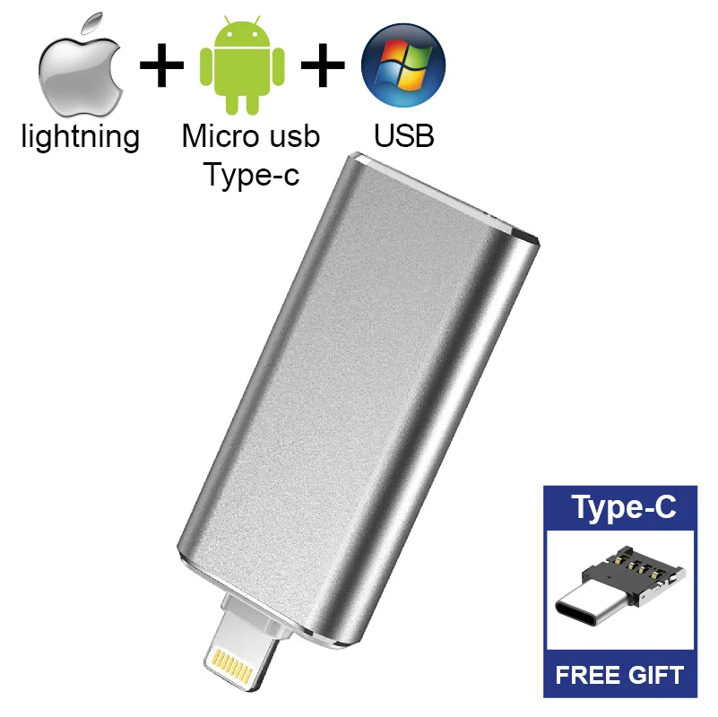 Free Type-C adapter USB Flash Drive 128G 64G OTG Pen Drive Memory USB Photo Stick Device 16/32G Flash Drive Disk For iOS iPhone