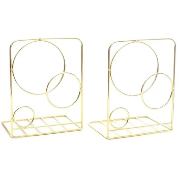 

2Pcs Round Metal Desktop Bookends Book Ends Support Stand Holder Shelf Bookrack