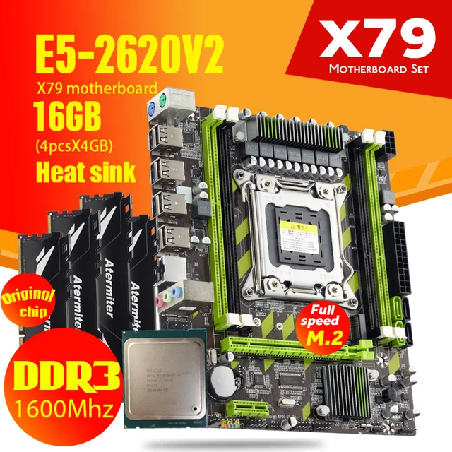 Atermiter X79 X79G Motherboard LGA2011Combos E5-2620 V2 E5 2620 V2 CPU 4 stücke x 4GB = 16GB DDR3 RAM 1600Mhz PC3 12800R Kühlkörper 3
