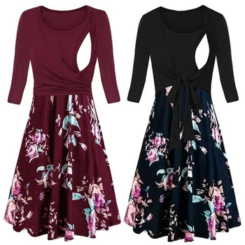 

Pregnant Woman Dress Maternity Dresses Nursing Breastfeeding Clothes Autumn New Floral Casual Loose Dress Vestido de maternidade