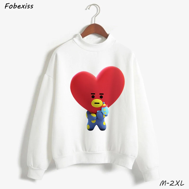 Kpop толстовки BT21 пуловер Белый О-образный вырез мультфильм толстовки размера плюс толстые свободные кавайные Топы осень зима женская одежда