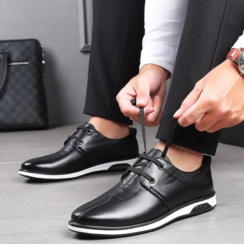 New Style Autumn Bright Surface Pointed-Toe Men England Casual Small Leather Shoes Lace-up 9566 Enterprise Business