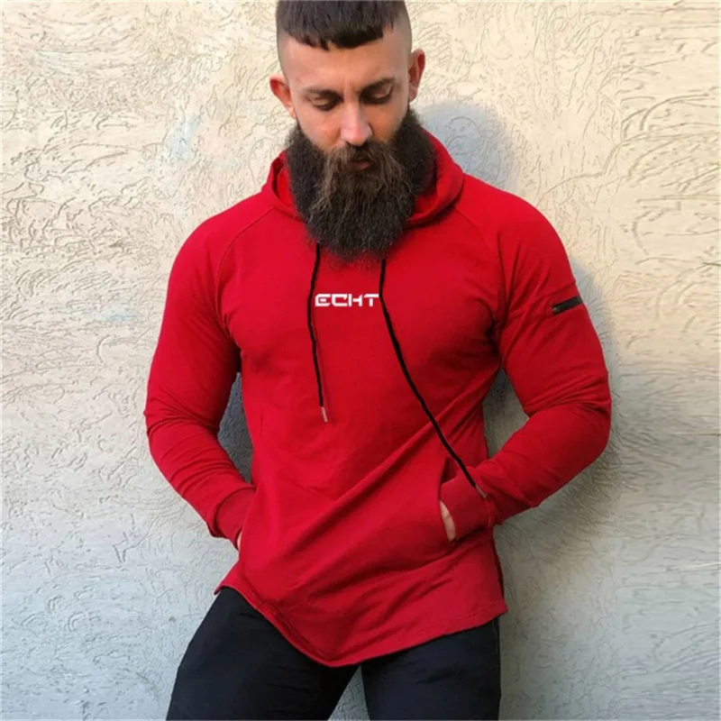 red YEMEKE осенние мужские спортивные куртки с капюшоном тренажерные залы Фитнес футболка для бодибилдинга спортивные пуловеры мужские тренировки с капюшоном куртка одежда - Цвет: red