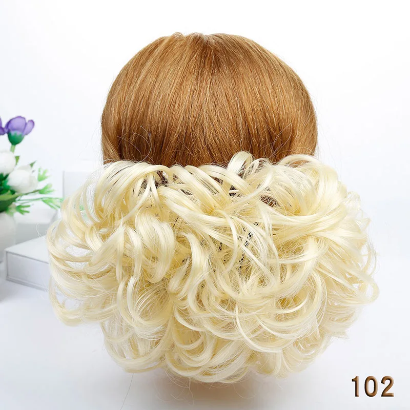 MUMUPI шиньон с зажимом короткий кудрявый синтетический блонд Бург большой булочка шиньон наращивание волос с двумя гребнями клип в шиньон - Цвет: 102