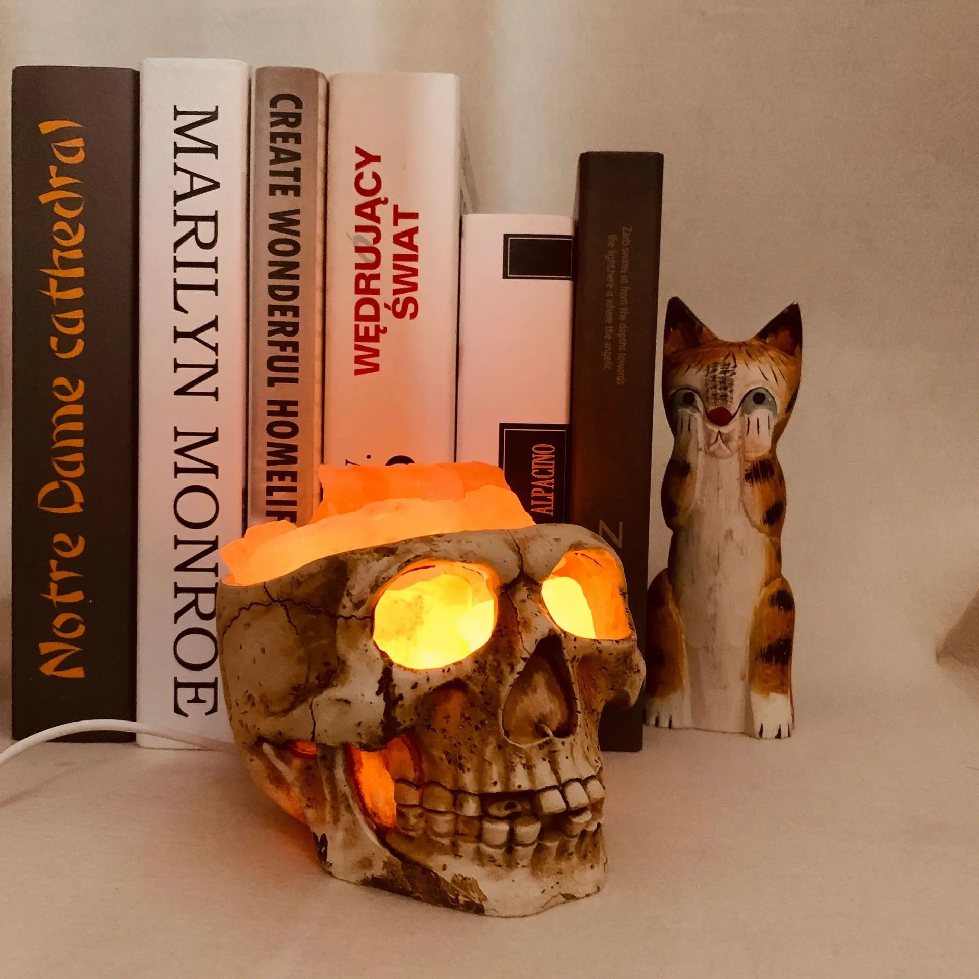 

Halloween LED Himalayan Salt Lamp Skull Night Light USB Dimmable Crystal Rock Table Lamp Light Indoor Bedroom Lava Night Lamps