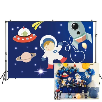 

Outer Universe Space Astronaut spaceman themed Birthday party Backdrop for Boy Rockets Planet Photo Background wall Decor W-2256