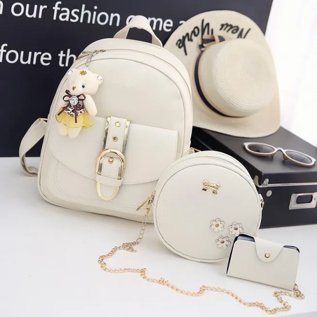 New Leather Three Piece Backpack Sets For Women Fashion Leather Backpack + Wallet + Card Holder 3 Sets 