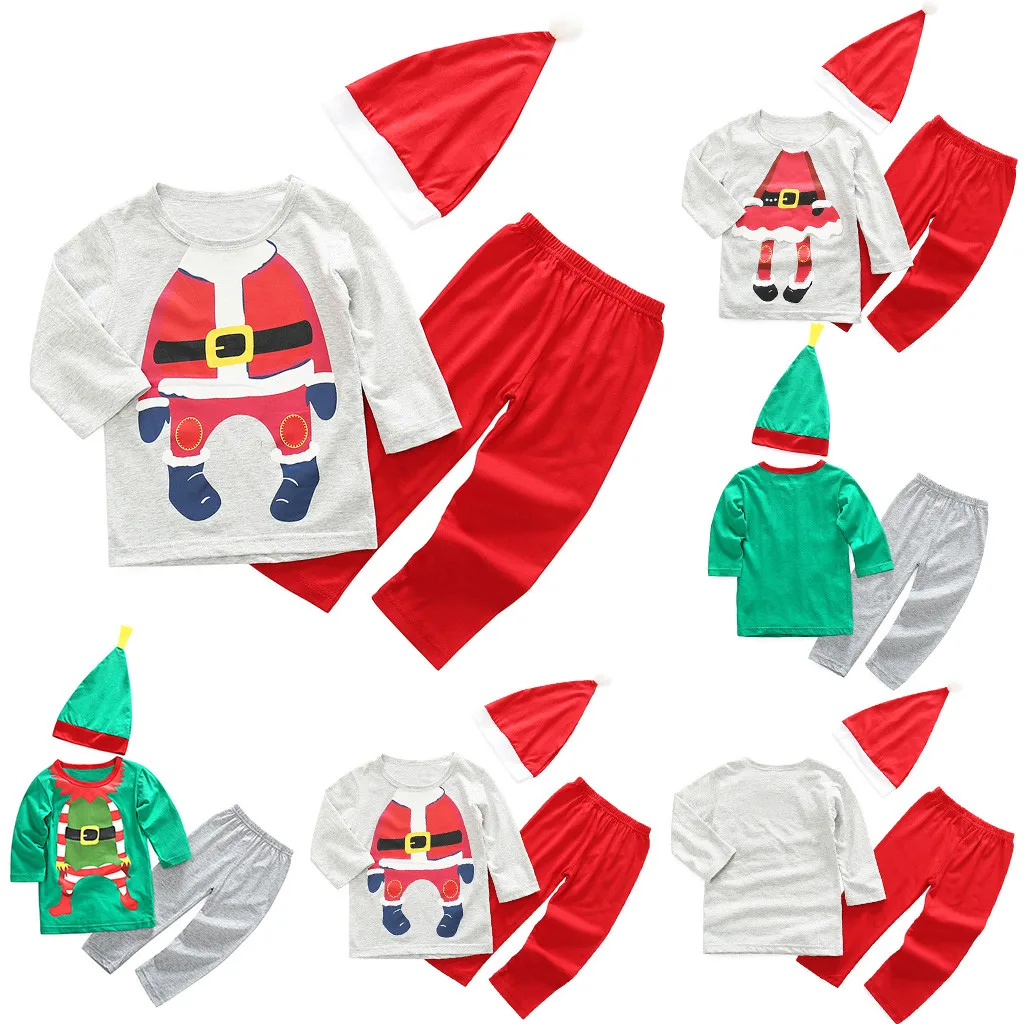 Baby Boy Girl Clothes Set Cartoon Christmas Xmas T Shirt Pants Hat 3Pcs Children Girls Christmas Outfits Set ensemble fille
