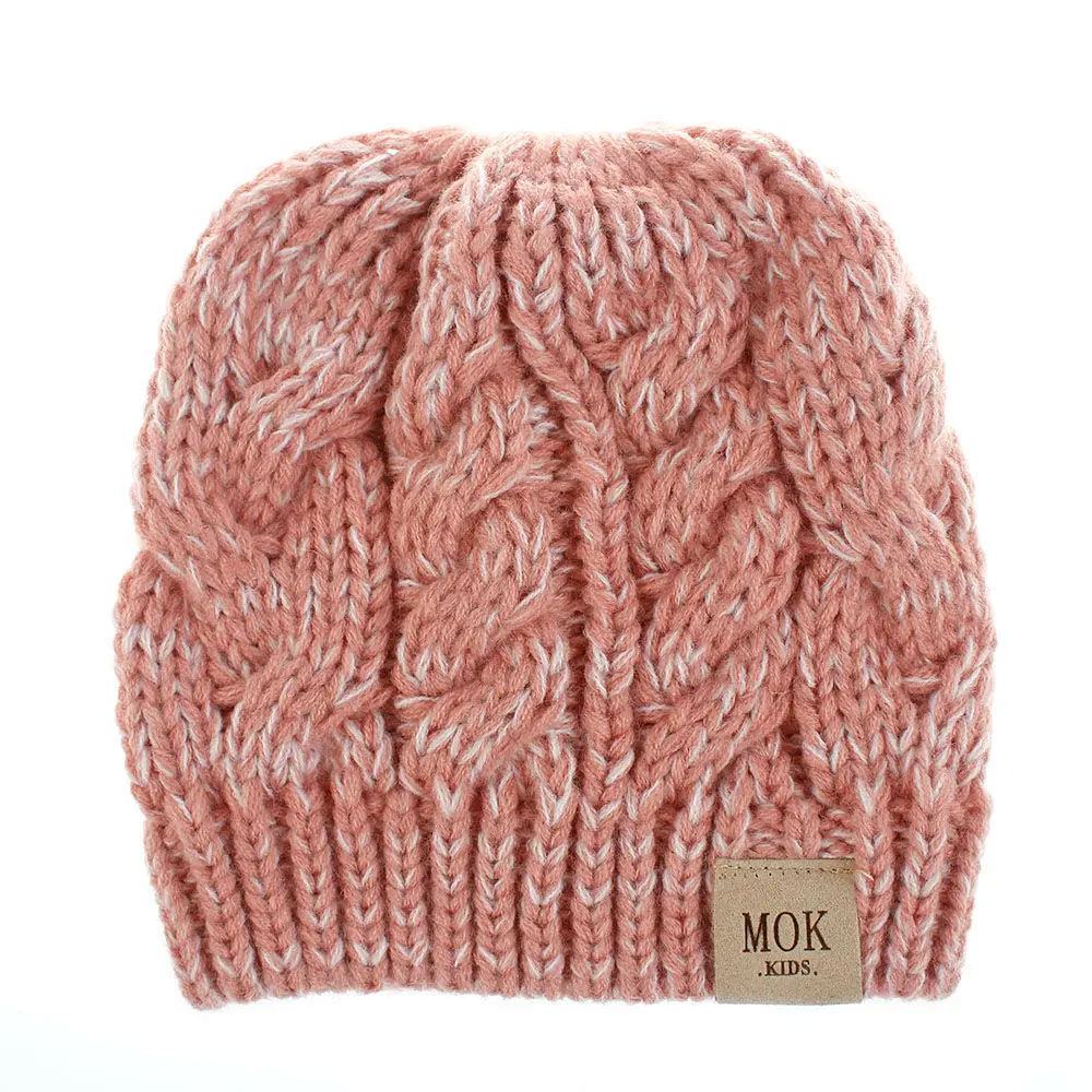 Pink with white Зимняя шапка с отверстием для хвоста для девочек, теплая детская зимняя шапка, толстая Мягкая вязаная шапка, шапка с дырками, модная теплая не сужающаяся книзу мягкая эластичная шапочка H197 - Цвет: Pink with white