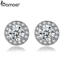 Bamoer просто платины покрытием круглой формы серьги с AAA циркон для женщин-летию мода ювелирных изделий YIE092