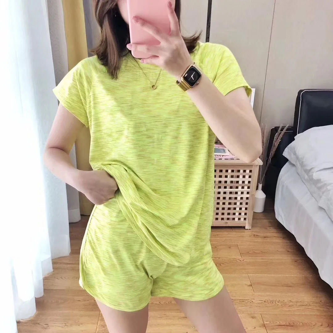 Wechat, бизнес,, стиль, женская быстросохнущая одежда, набор, цвет лед, хлопок, Йога, Спортивная футболка, шорты, два предмета, S