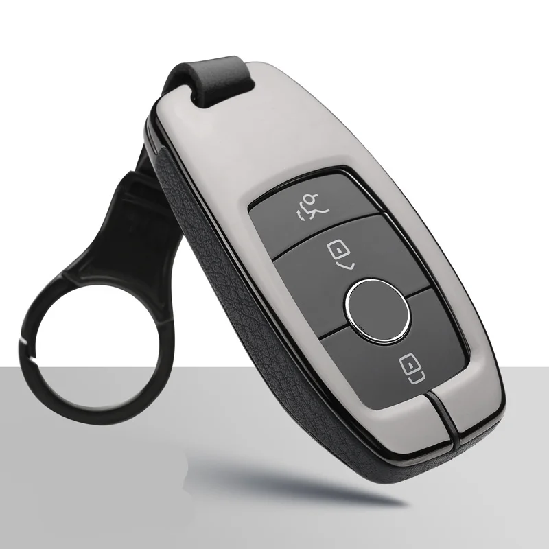 E-black black Чехол для ключей автомобиля для Mercedes Benz E V-Class E300 W202 W210 защитная оболочка из цинкового сплава кожаный брелок для ключей авто - Название цвета: E-black black