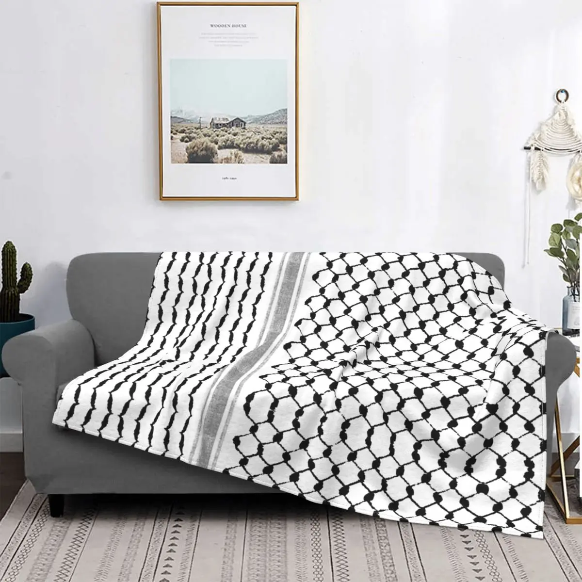 

Palestinian Hatta Kufiya Folk Fleece Decke Palästina Keffiyeh Design Decken für Sofa Outdoor Ultra-Weichem Plüsch Quilt