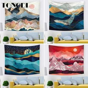 

TONGDI Thickened Boho Tapestry Oil Landscape Painting Printing Wall Hanging Mat Decoration For Home Parlor Bedroom Living Room