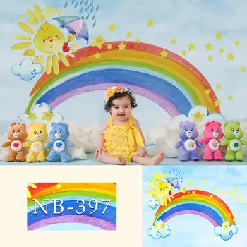 

NeoBack Rainbow Blue Sky White Clouds Photo Background Newborn Baby Kids Birthday Photographic Backdrops For Photo Studio
