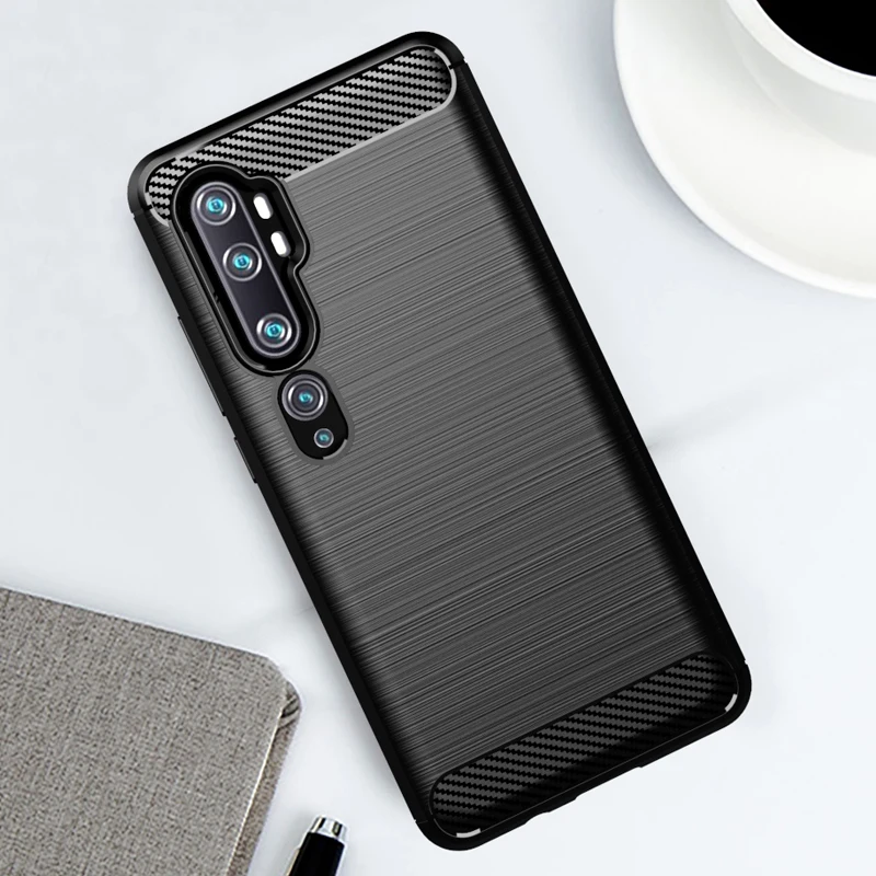 Чехол для Xiaomi Note 10 мягкий силиконовый чехол из ТПУ матовый углеродного волокна Mi