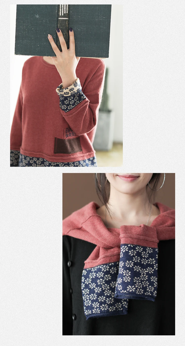 Johnature, Женский пуловер, свитера в стиле пэчворк, цветочный принт, длинный рукав, осень, Новая Винтажная Женская одежда, мягкие свитера с круглым вырезом