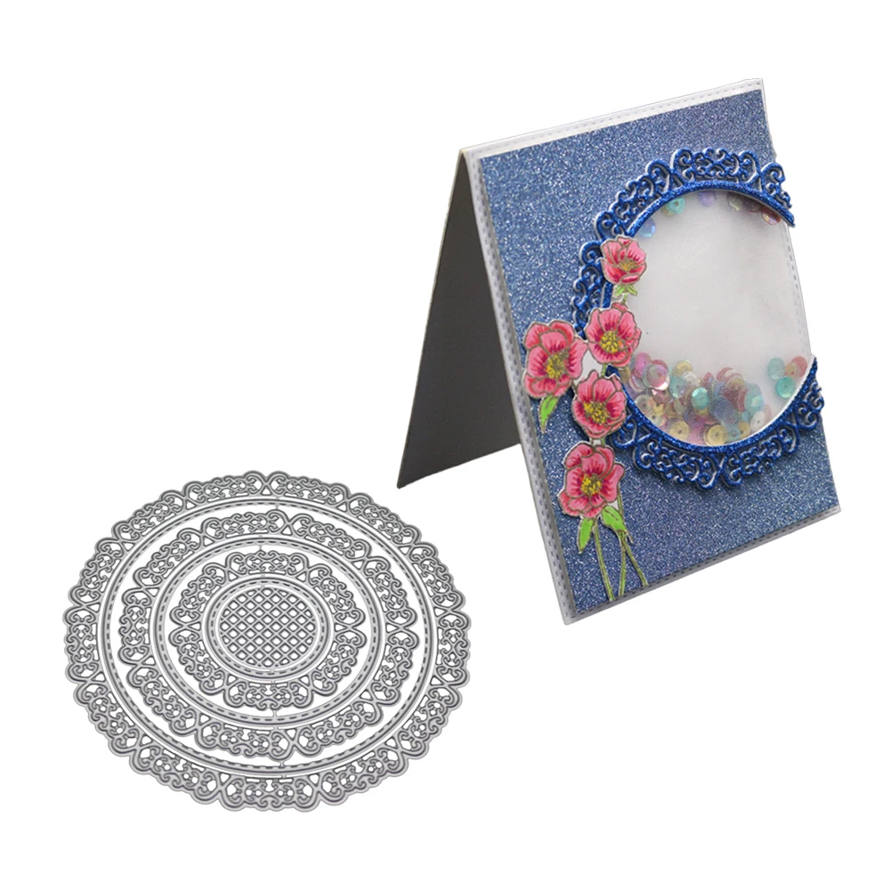  Round Frame Cutting Dies Border Invitation Card Lace Background Decoration DIY Metal Cut Die Stenci - 4000074106335