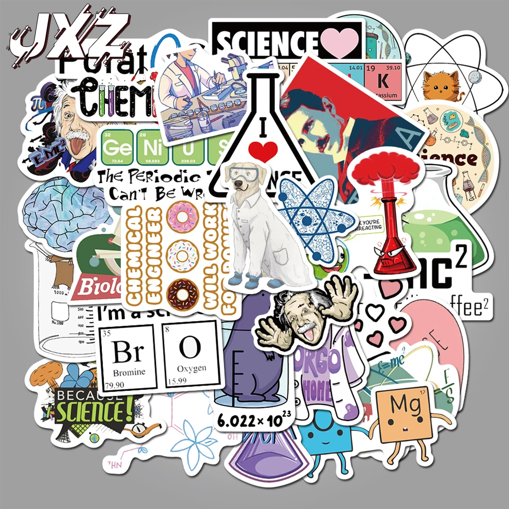 

50Pcs/pack Chemical Experiments Equation Brain Science Laboratory Stickers For Laptop Skateboard Luggage School Stickers