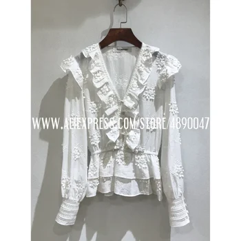 

2020 Spring Autumn New Girl Cotton Shirt Fashion Exquisite Embroidery Top Elegant V-Neck Slim Casual Top High Quality shirt