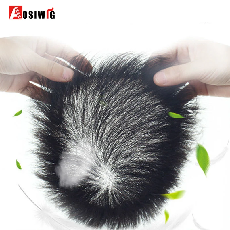 AOSI Short Men's Toupee Natural Black Hair Straight Hairpieces Male Wig Hairpiece Synthetic Replacement Systems Topper
