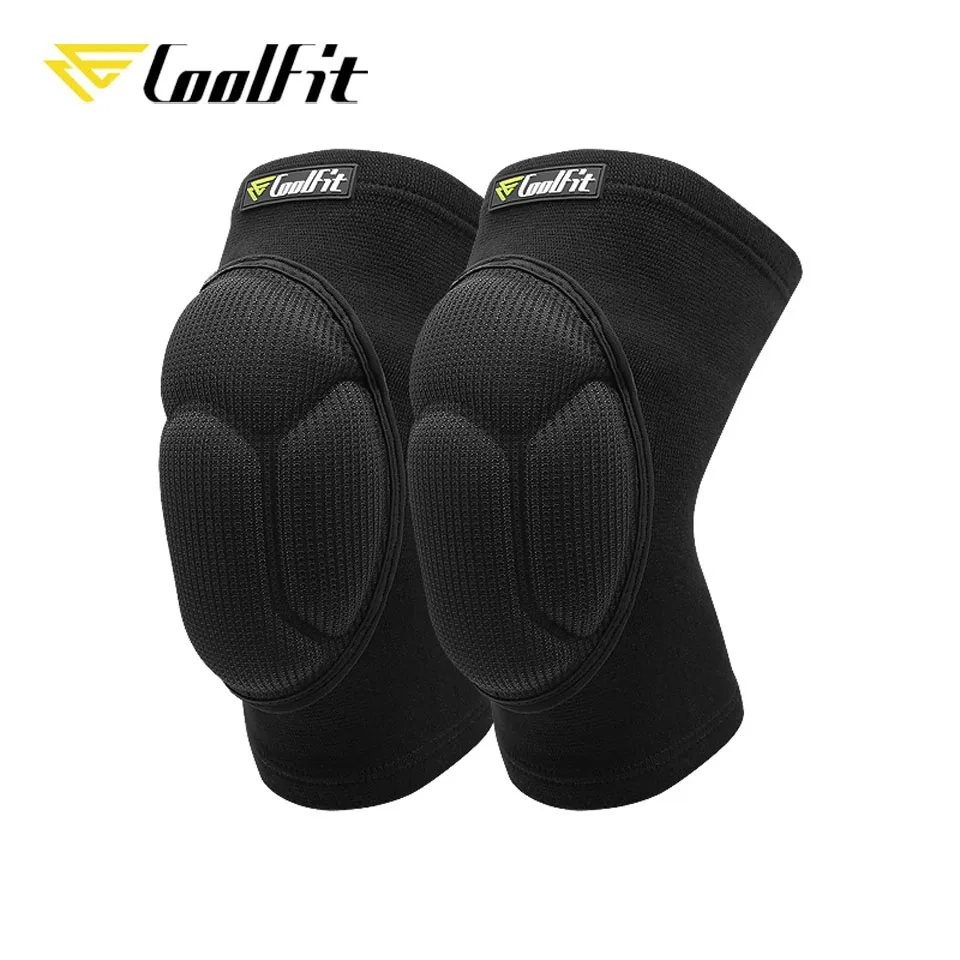 CoolFit 1 пара уплотненные наколенники для футбола волейбола экстремальных видов спорта наколенники Поддержка защита велосипедные защитные наколенники - Цвет: Black