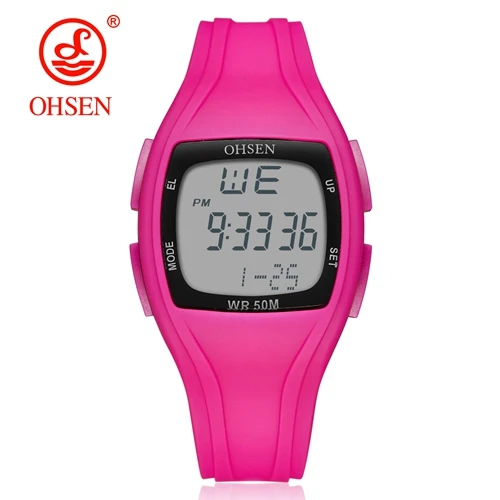 Rose red watch OHSEN Модные прямоугольные Зеленые Силиконовые уличные спортивные женские часы zegarek damski будильник светодиодный Секундомер 50 м водонепроницаемые часы - Цвет: Rose red watch