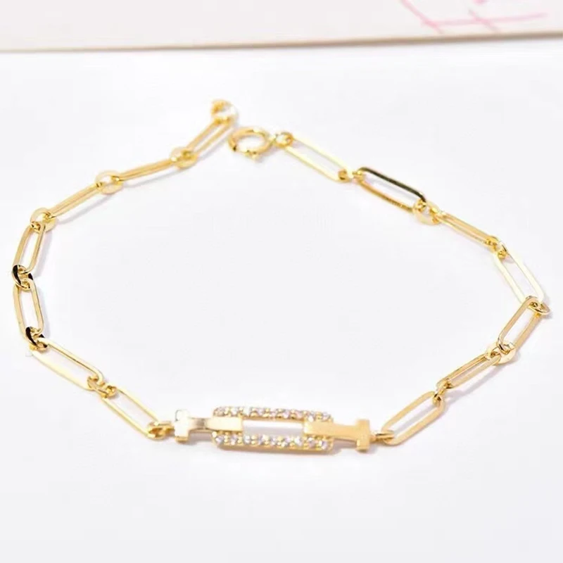 LUOWEND18K Au750 Solid Yellow Gold Bracelet Women Birthday Gift INS Style Real Diamond Bracelet Fine Jewelry Customize