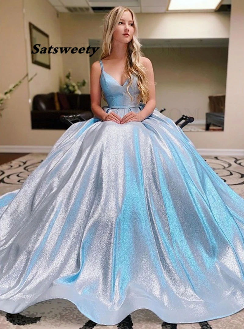 Blue Glitter Prom Dress Long 2022 
