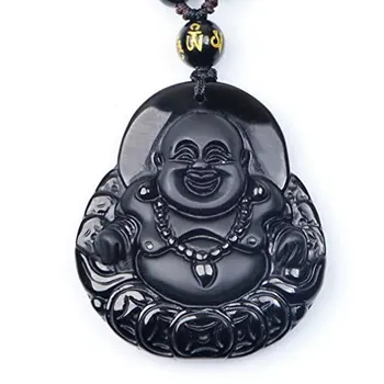 

LETSFUN Fine Jewelry C1lint7785631 Natural Ice Kind of ObsidianHappy Laughing Maitreya Buddha Sack Monk Necklace Free Shipping