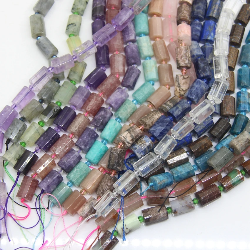 Tube Cylinder Columnar Rose Pink Tiger Quartzs Amethysts Faceted Strand Stone Beads For Pendant Necklaces Bracelet Jewelry makin