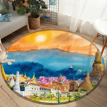 

Anti-slip Bedroom Mat Area Rug Landscape 3D Printed Living Room Decor Carpet Fashion Pattern of Bangkok Thailand Flannel Carpets