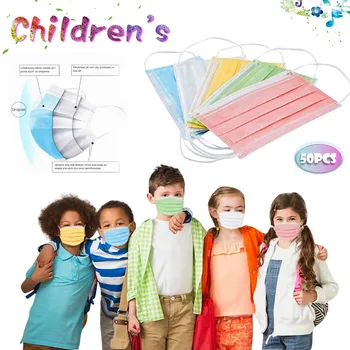 

50pcs Disposable Non Wove 3-layer Face Mask Boys Girls Colorful Masks For Children Safe Breathable Dustproof Windproof Masque