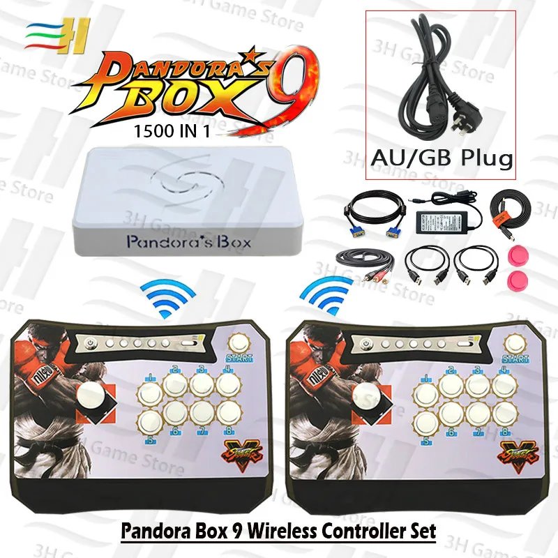 9 2P SF black GB Pandora box 9 1500 в 1 Набор беспроводных контроллеров, 2 игрока, аркадная палка, джойстик, кнопка, консоль, zero derlay, подключи и играй, pacman - Цвет: 9 2P SF black GB