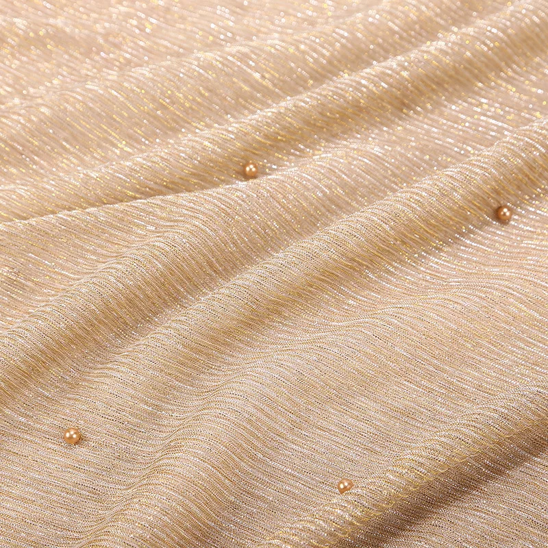 75*180 см эластичная Золотая пряжа исламские шарфы мусульманский бисероплетенный хиджаб шарф с жемчугом foulard femme musulman arab головной платок