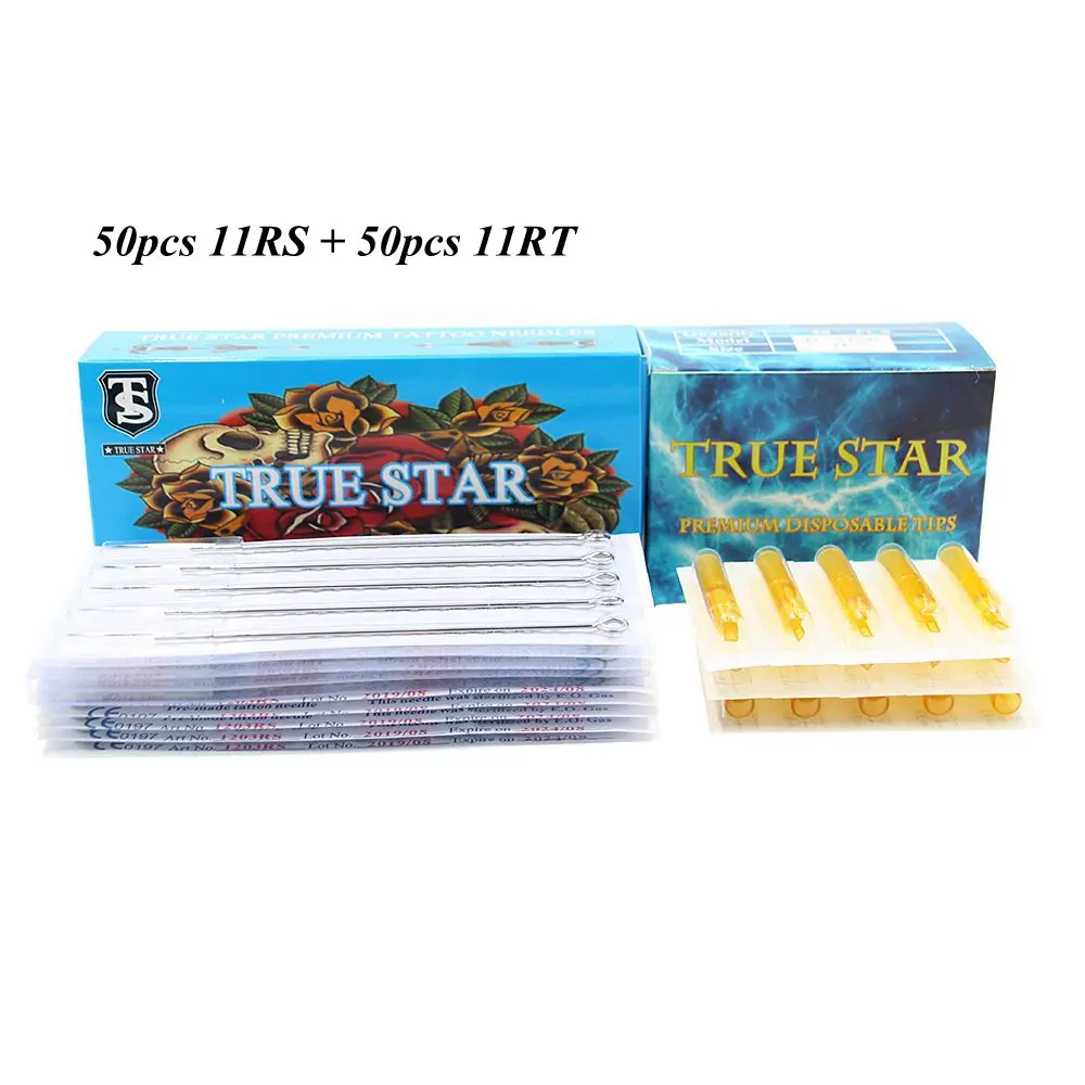 11RS+ 11RT), 50 шт в наборе, True Star иглы татуировки& 50 шт. татуировки Советы для maquiagem Профессиональный полный тату-машинка