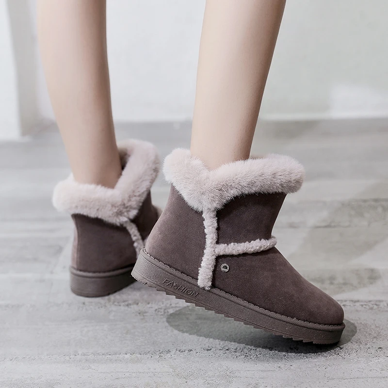 Winter New Women Suede Plush Lining Ankle Fur Snow Boots Flat With Black/Brown Emu Boots Fashion Cotton Shoes