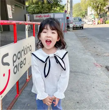 

spring girls white tie bow cotton t shirts baby girls top kids clothing wholesale