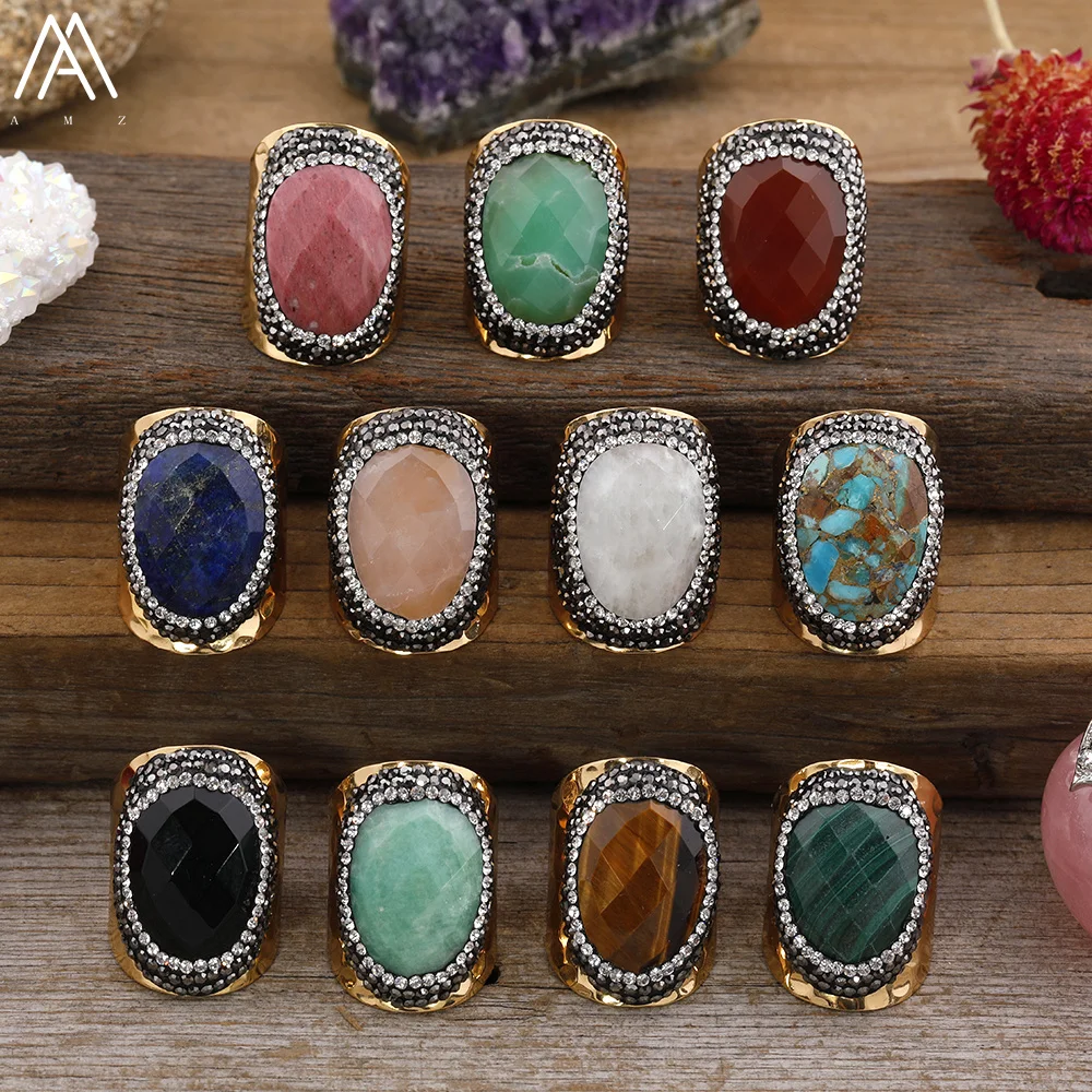 Linea Oro Naturale Turchesi Giade Australiane Pietra Anelli Aperti Gioielli Per Donna Rose Quarzo Pavimentato Strass Anello In Oro