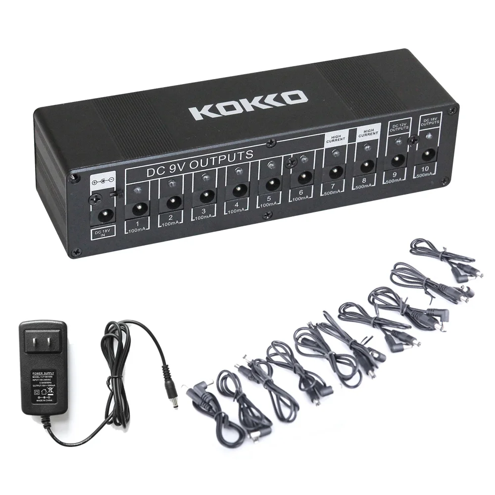 KOKKO Guitar Pedal Power Supply 10 Isolated Output Guitar Effect Pedal Power Supply 4* 500mA Output 6*100mA