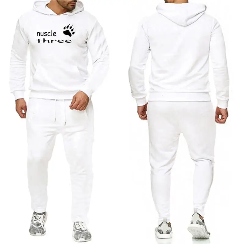 Great Value Olevo 2Pcs Sets New Popular Men's Hoodie Printed Hooded Pullover Sweatshirt Tracksuit Leisure Sweatpants Sports Casual Set