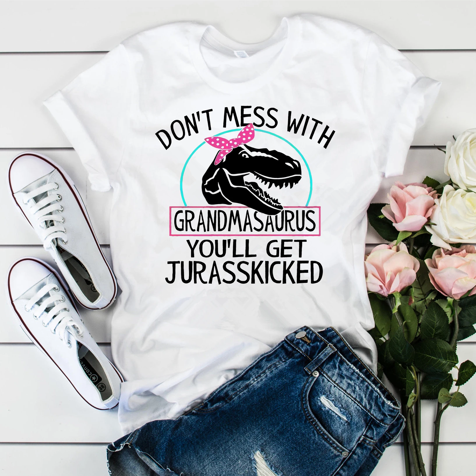 No te metas con Grandmasaurus, te patearán el Jurassskicked, camiseta divertida de abuela, camiseta con gráfico de dinosaurio humorístico, camisetas de abuela