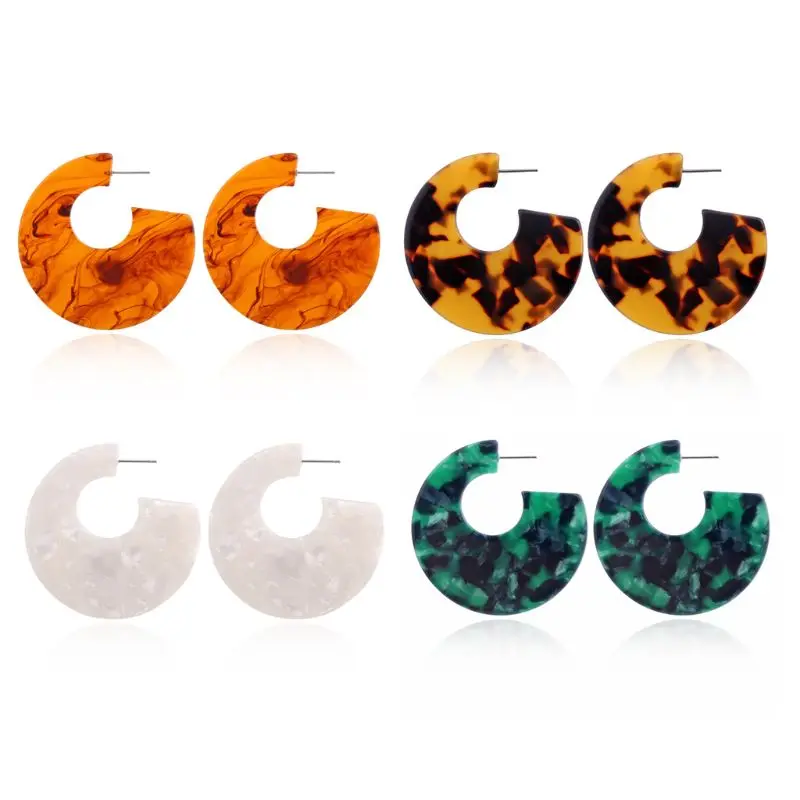 

Leopard Acrylic Resin C-Hoop Stud Earrings Women Acetate Tortoiseshell Jewelry