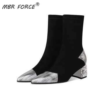 

MBR FORCE Fashion Stretch fabric boots Shoes pointed toe high heels Boots Booties ladies Female Women boots party dress footwear
