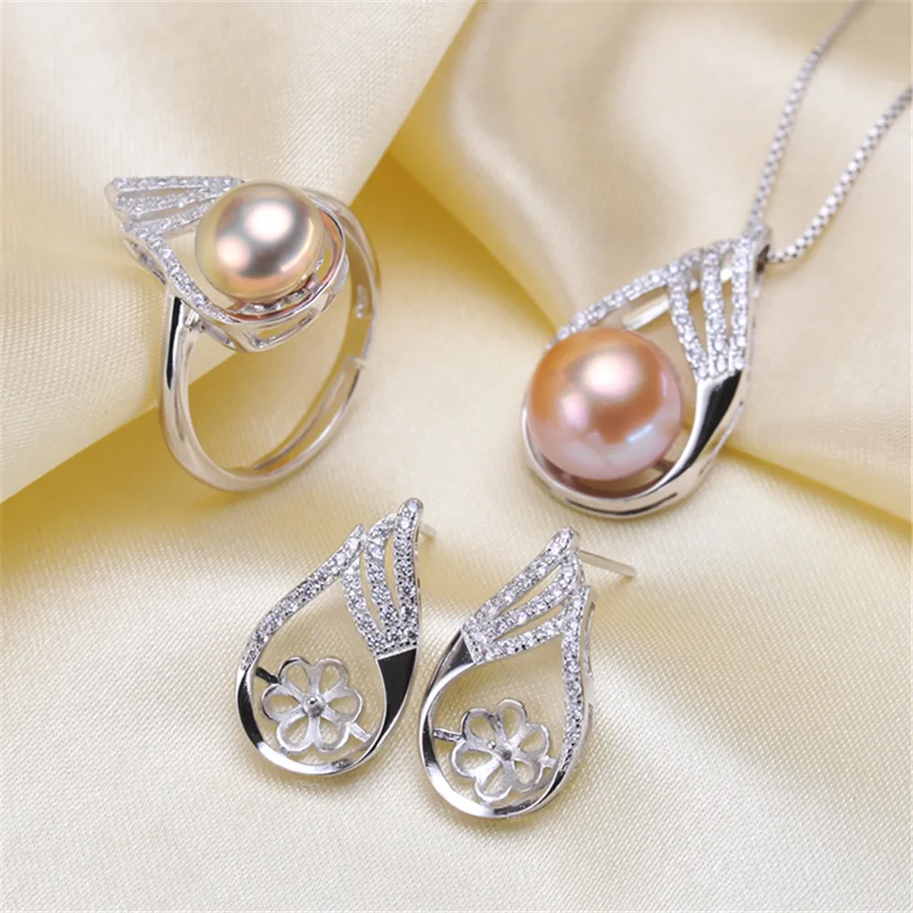 

Three-piece Jewelry Suit Accessories Fashion classic Pearl Silver Pendant Earring Ring Set DIY Making Parure Bijoux Femme TZ018
